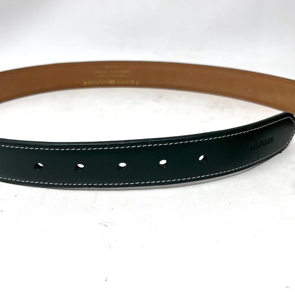 Tommy Hilfiger Men Green Leather Belt 32 Preppy Academia Heritage Tailored Money